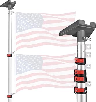 Yescom EZ GO 14ft Telescopic Flag Pole Kit with Starlink Gen3 Pipe Adapter | for Outdoor Tailgate Party Sliver