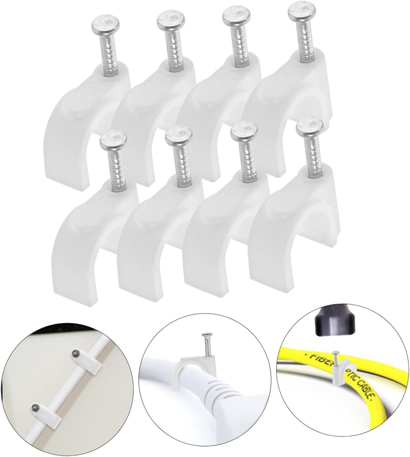DOITOOL 500pcs Wire Cable Staples Round Clips for Wall Installation Secure Electrical Ethernet Cables Easy Install Fasteners for Tv and Home Use