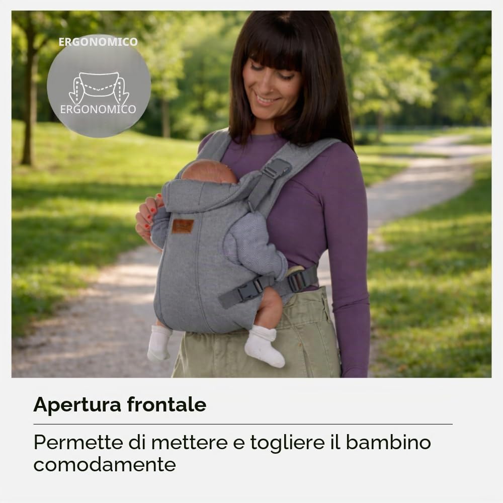Jané Dual Marsupio Ergonomico Neonato, dalla Nascita (3,5–15 kg), 3 Posizioni, Imbottito e Traspirante, Grigio