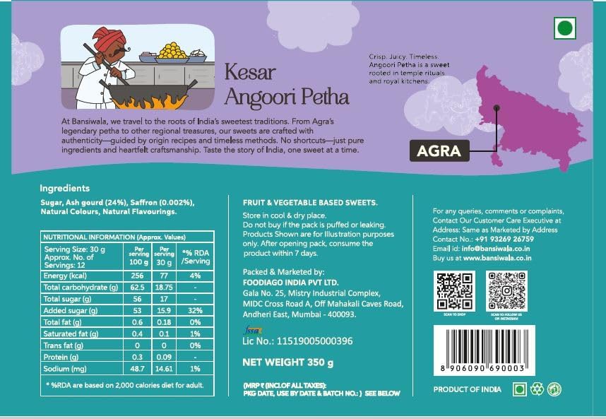 Image of Bansiwala Angoori Petha 350g Pack of 2 - Original Agra Ka Petha | Soft and Juicy Indian Sweet | Sweets Gift Box | Vegan & Preservative-Free | Delicious Indian Mithai!
