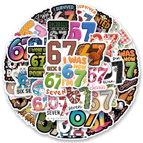 Six Seven Stickers 60Pcs Funny 6 7 Stickers Waterproof Vinyl Gifts for Phone Water Bottle Luggage Laptop Adults Teens