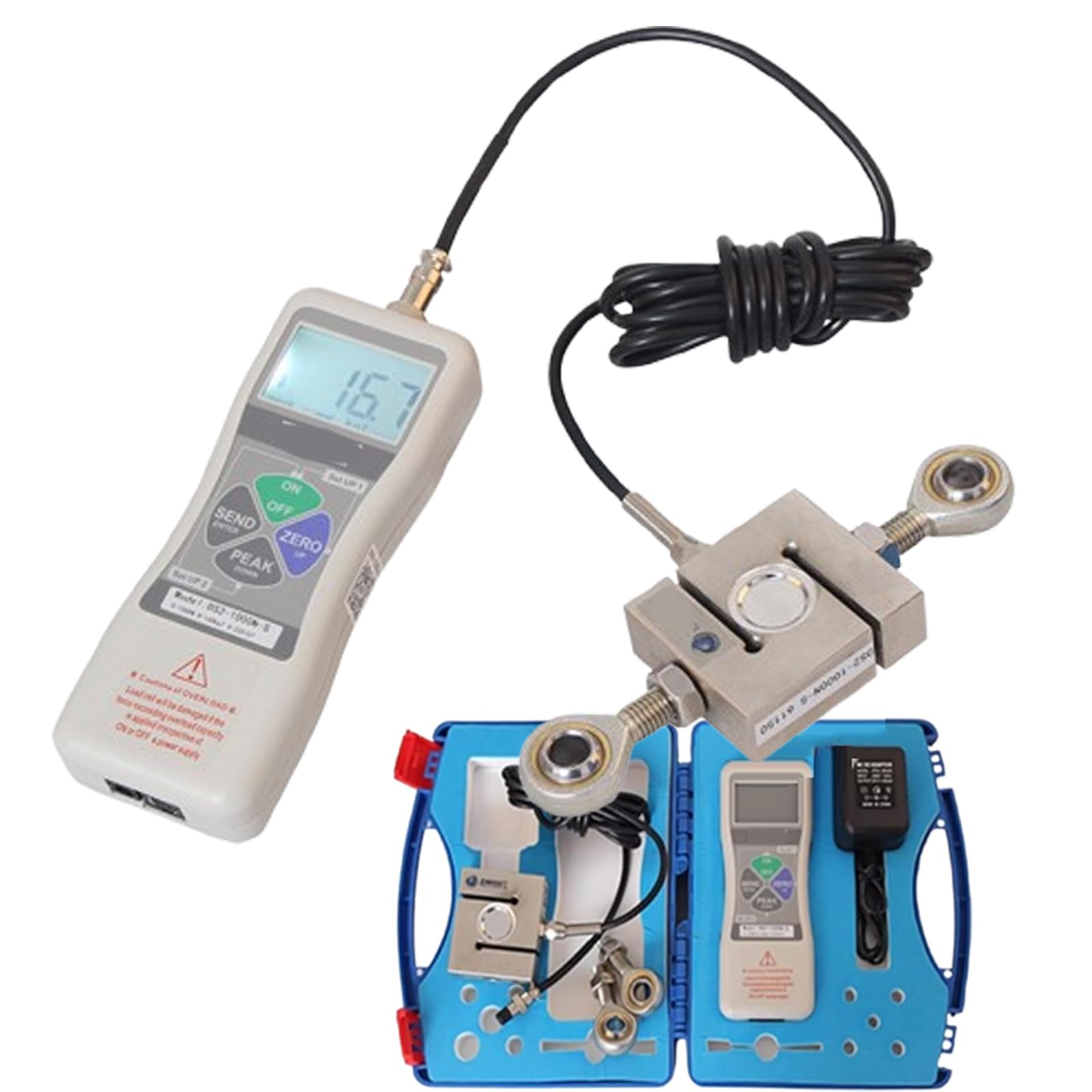Digitales Kraftmessgerät 0-50 kN, hochpräziser Push-Pull-Dynamometer mit hintergrundbeleuchtetem LCD, tragbares Spannungsmesser für Zug- und Kompressionstests