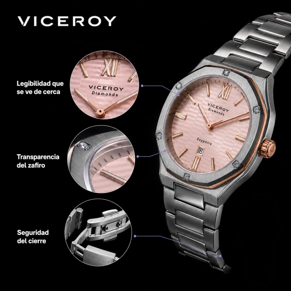 Viceroy Reloj Mujer Analógico - Colección Laura Escanes - 33 mm - Acabado Dorado - Cristal de Zafiro - Sumergible 10 ATM - Movimiento de Cuarzo – 45004-83