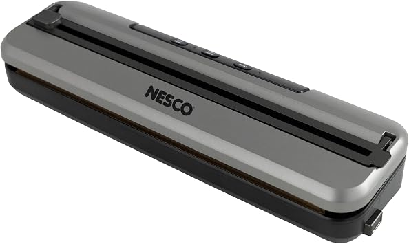 NESCO VS-74S Vacuum Sealer Machine 3 Modes, Built-in Cutter, Soft Vacuum for Fragile Foods, External Canister Port, 20 Vacuum Bags Included, Compact Design