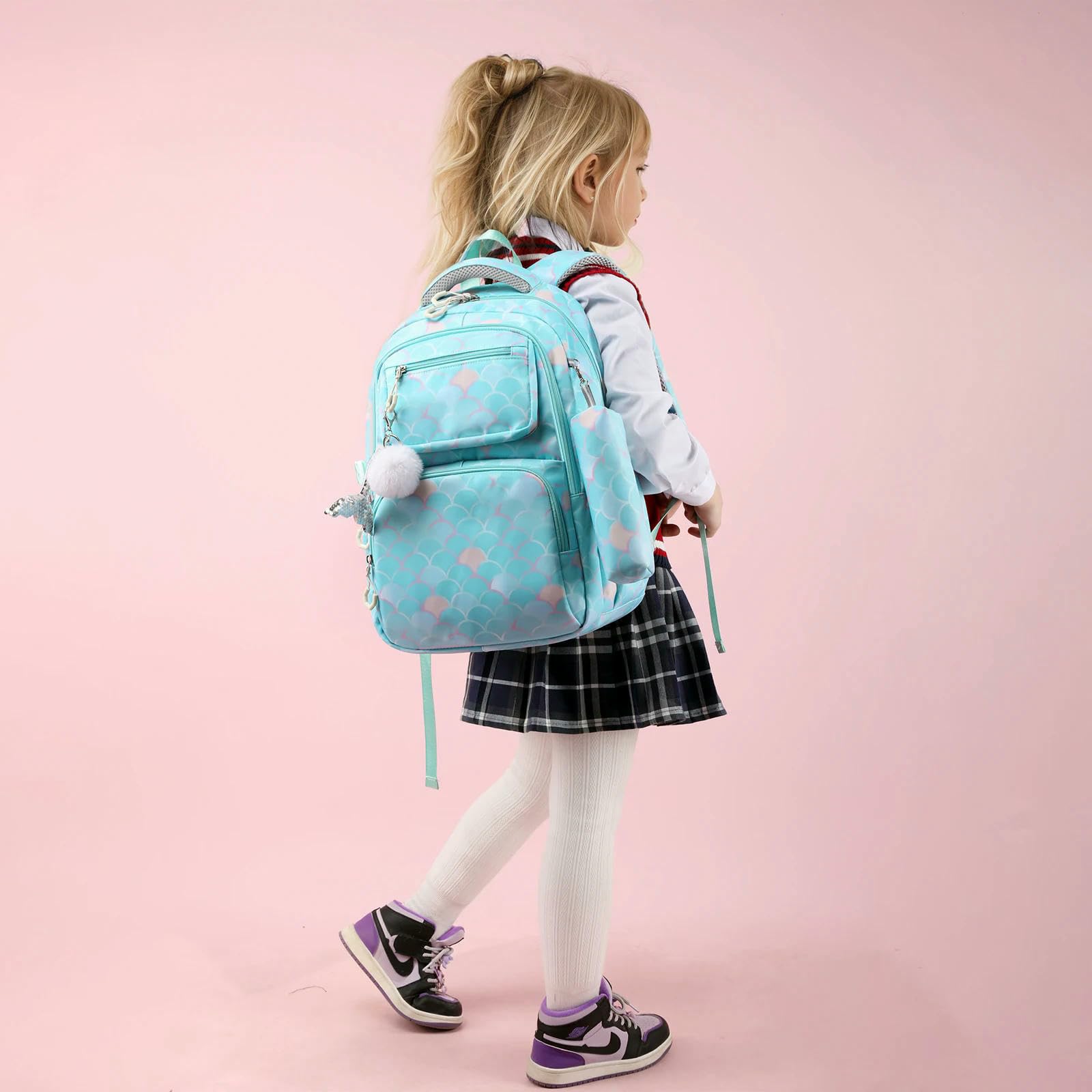 Zaino Porta pc 3pcs Set Zaino con Ciondolo Sirena Impermeabile Borse da Scuola da Scuola per Bambini Busso-04