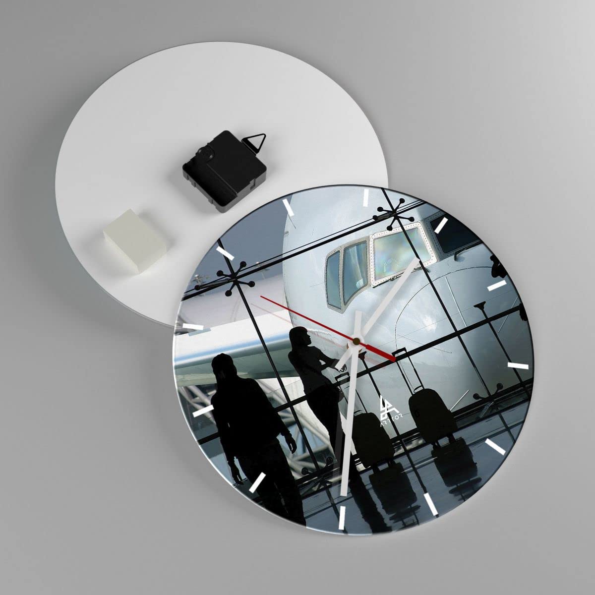Horloge Murale Tulup Verre Avion Dans Le Ciel 60x30 Cm Bleu - Décoration Moderne