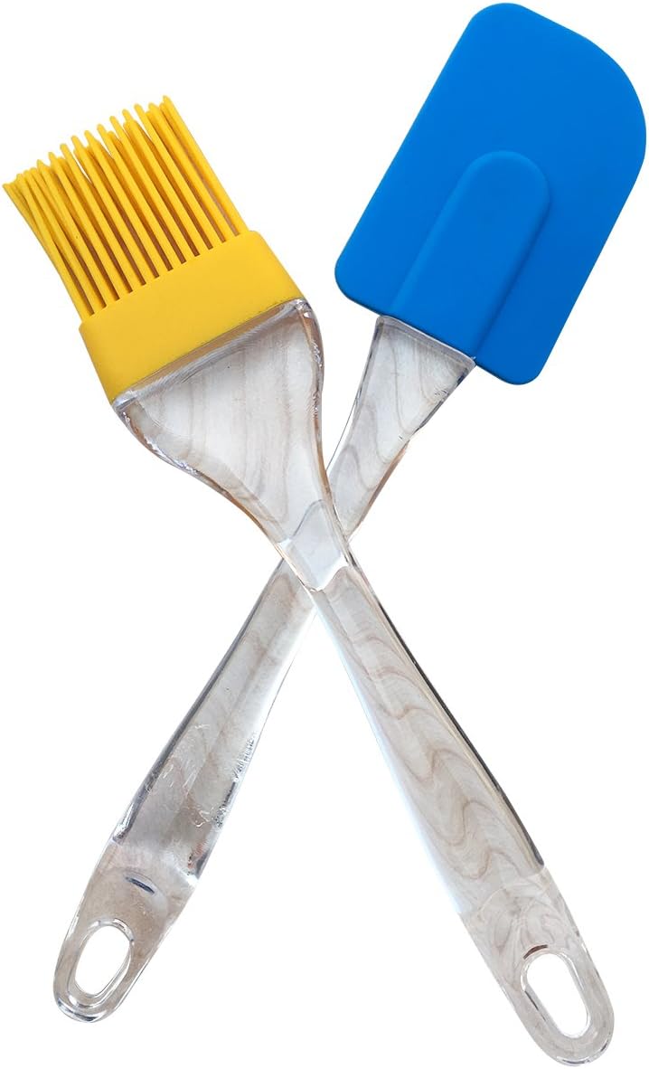 Huaxiong Kitchen Silicone Basting Pastry Brush & BBQ Brush & Silicone Mini Pastry Brush/Scraper - Flexible, Durable Brush & Crystal Handle - Set of 2PCS WH-BT007 (Yellow and Blue)