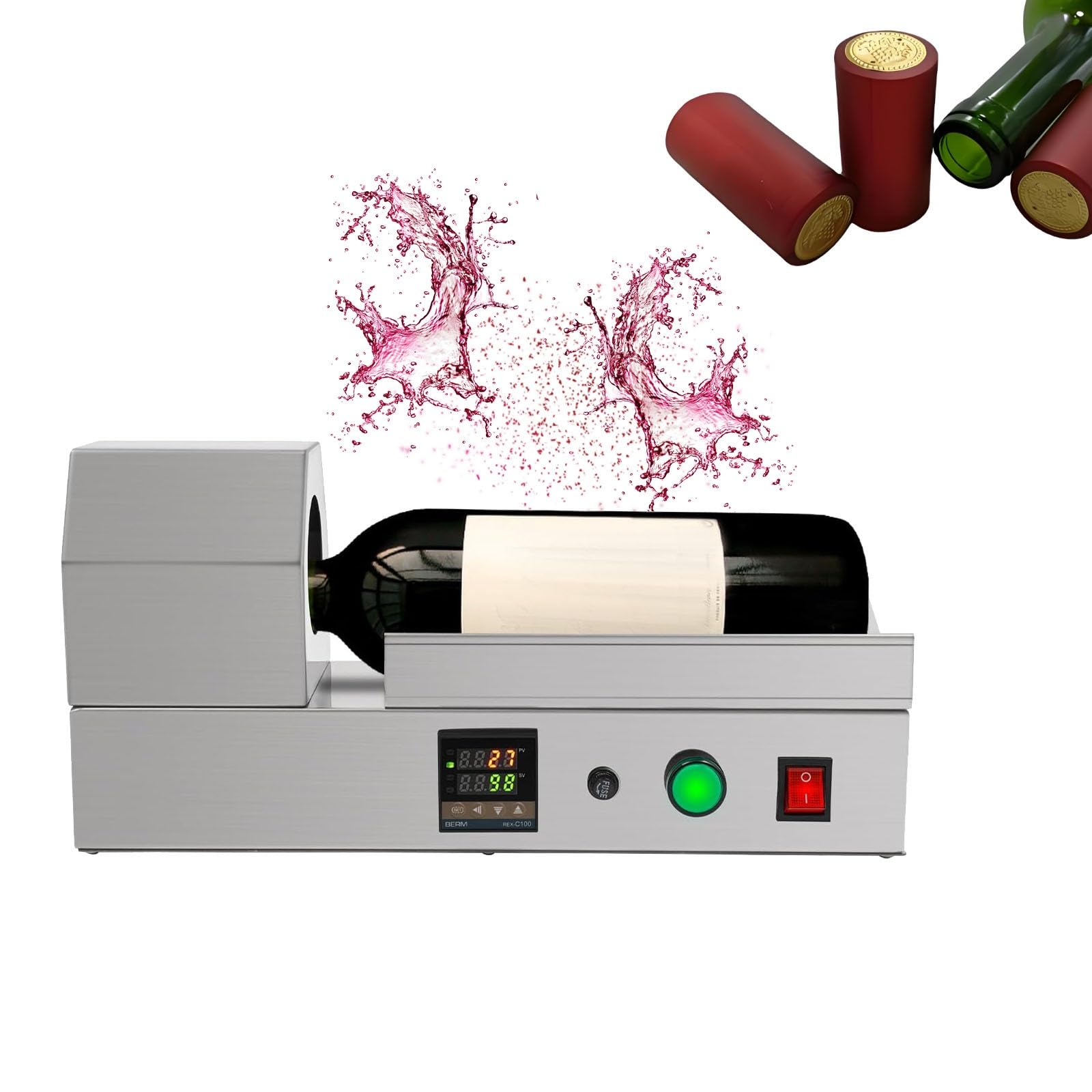 Schrumpffolienmaschine for Weinflaschen mit 70 mm PVC-PP-POF-Verschlüssen – Schrumpfgerät for Flaschendeckelhülsen – Schrumpfmaschine for PVC-Kapseln