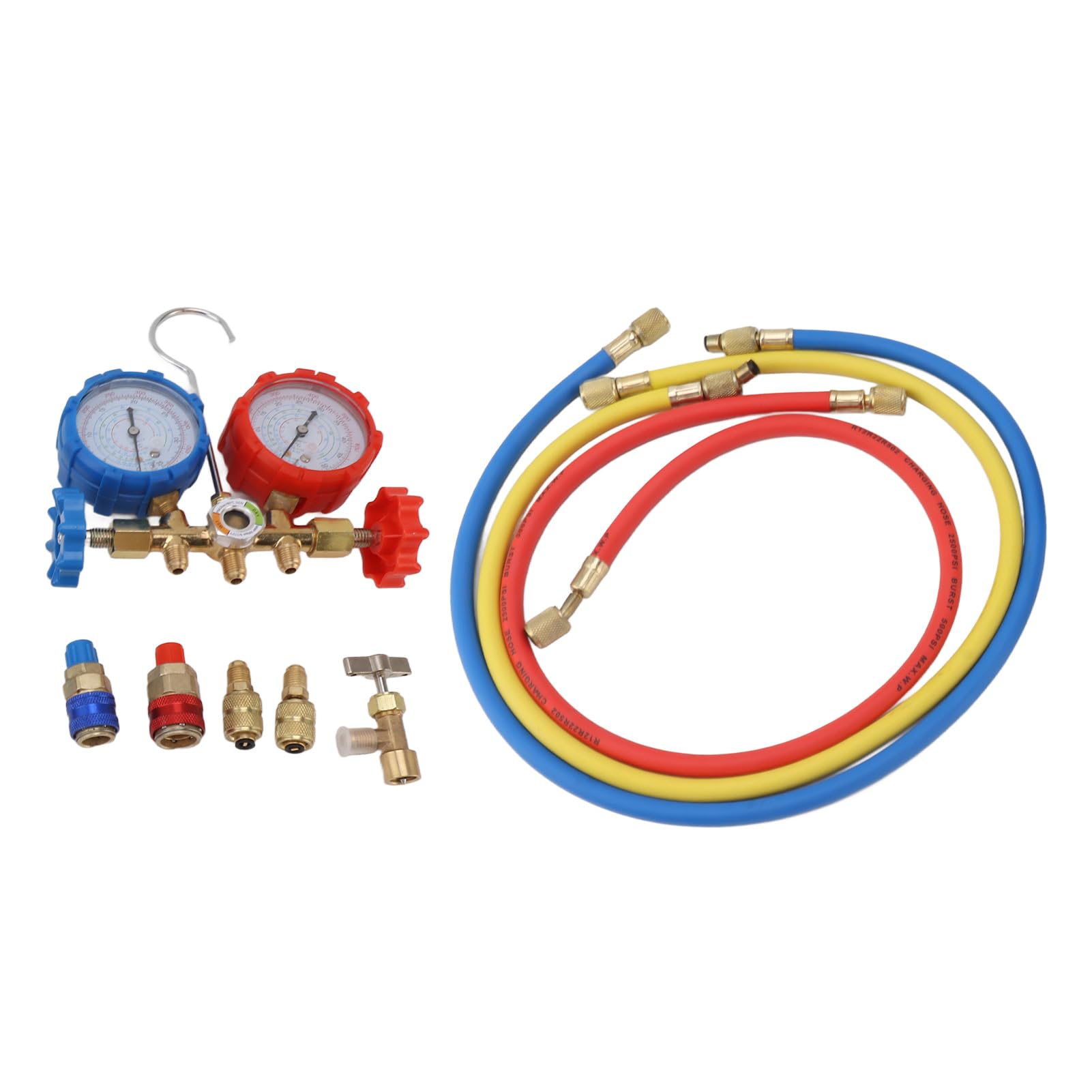 Juego de manómetros para aire acondicionado - R410A 22 134A, manómetro de diagnóstico de 3 vías con manguera para recarga de freón.