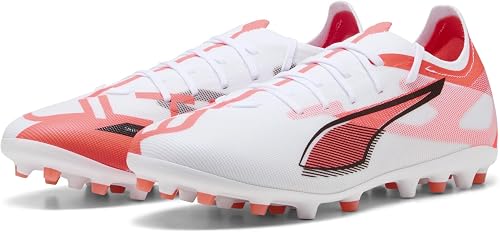 Puma - Ultra 5 Match MG, Zapatillas de fútbol Unisexo, Puma White-Puma Black-Glo