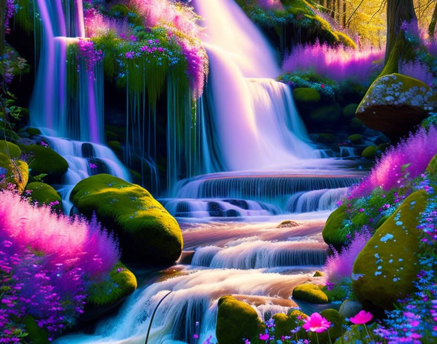 Tableau sur toile cascade 58x90cm paysage nature décoration murale maison