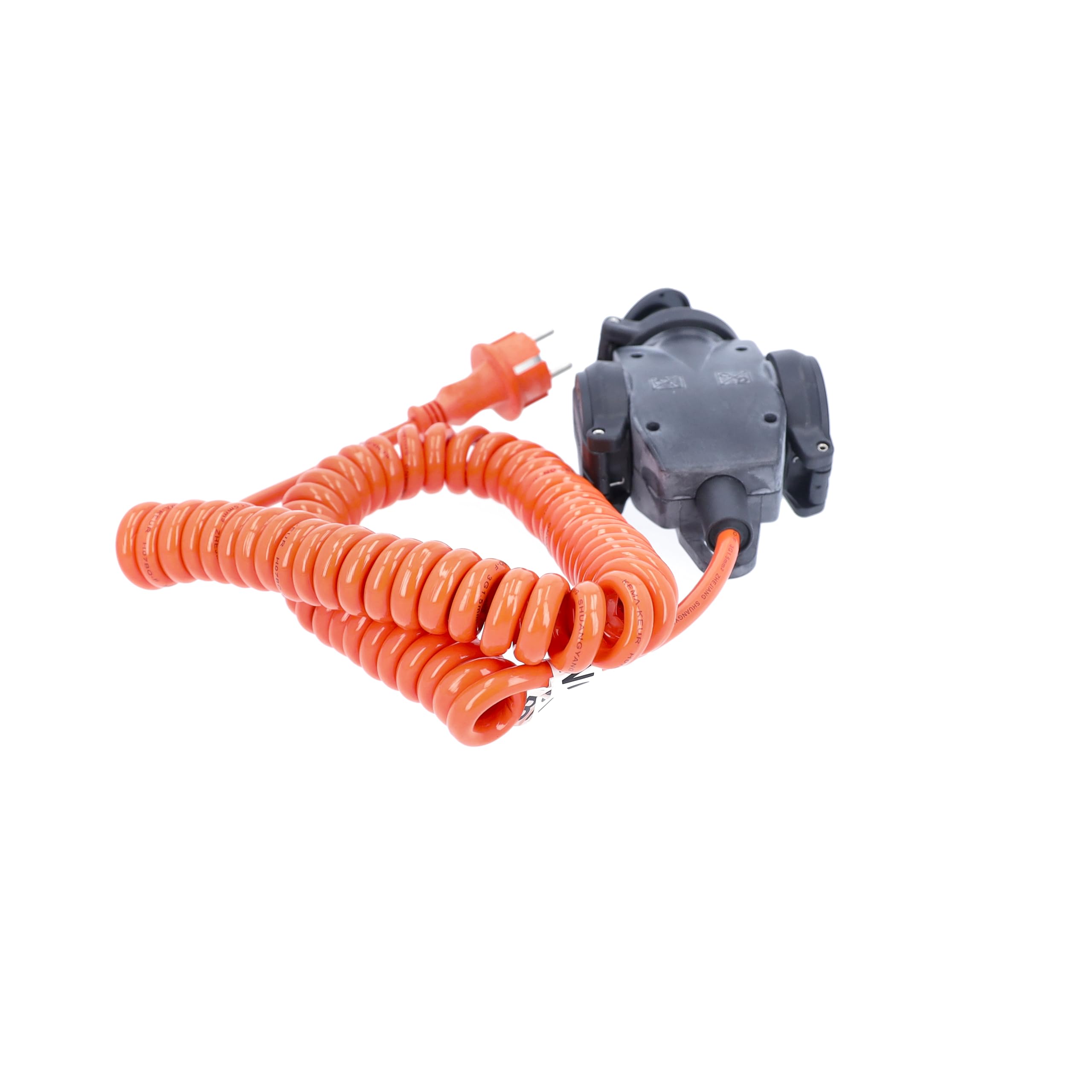 as - Schwabe Cable Espiral Extensible de 1 a 5 m H07BQ-F 3G1,5-3 Tomas con Tapas - 230 V / 16 A - con Contacto de protección - Resistente al Polvo y a Las Salpicaduras (IP44) - Naranja, 70414
