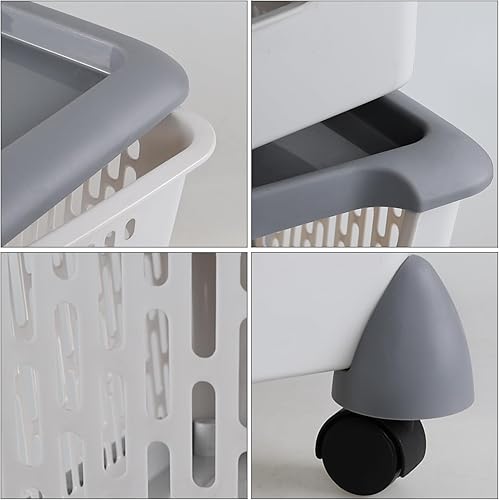 Miniatura 3 de Cestas de almacenamiento apilables de plástico de 3 niveles con ruedas, cesta apilable rodante, gris