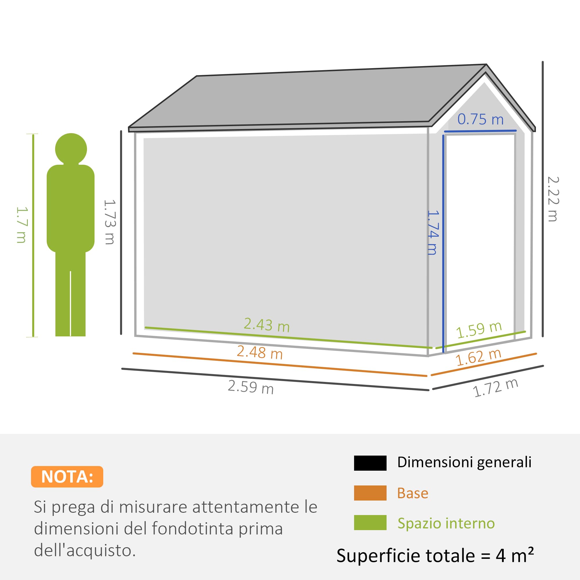 Outsunny Casetta da Giardino Porta Attrezzi in Acciaio Zincato e PP con 4 Prese d'Aria e Finestra, 259x171x222 cm, Grigia e Bianca
