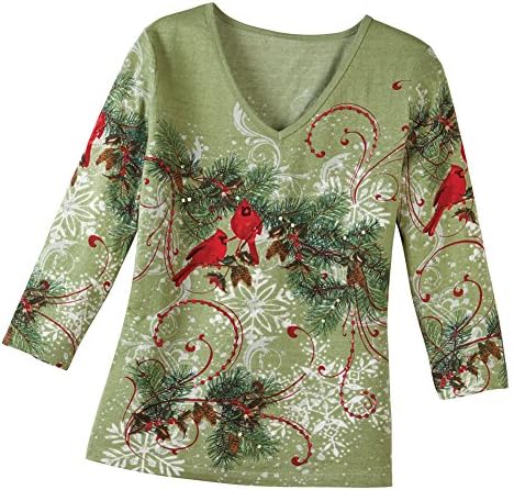Collections Etc Women's Winter Snowflake Pine Top SAGE Green Large