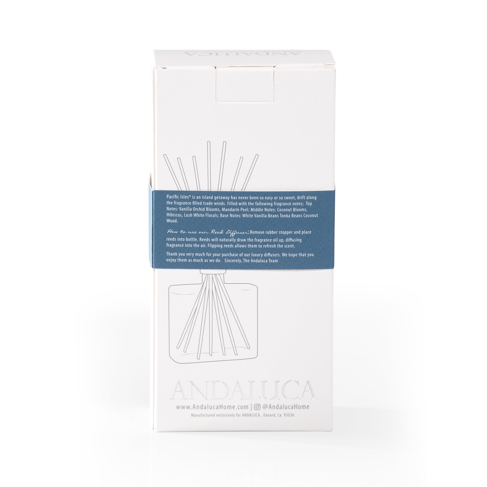 Andaluca Pacific Vanilla Isles Botaniczny dyfuzor trzcinowy, 221 ml, aromaty wanilii, drzewa sandałowego i soli morskiej