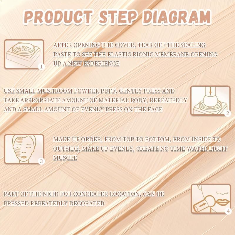 Hush Natural Foundation for Mature Skin, 2026 Mushroom Head Air Cushion CC Cream, Full Coverage Long-Lasting BB Cream for Older Women, Natural Radiant Glow for Light/Medium Warm Tone Skin - Image 7