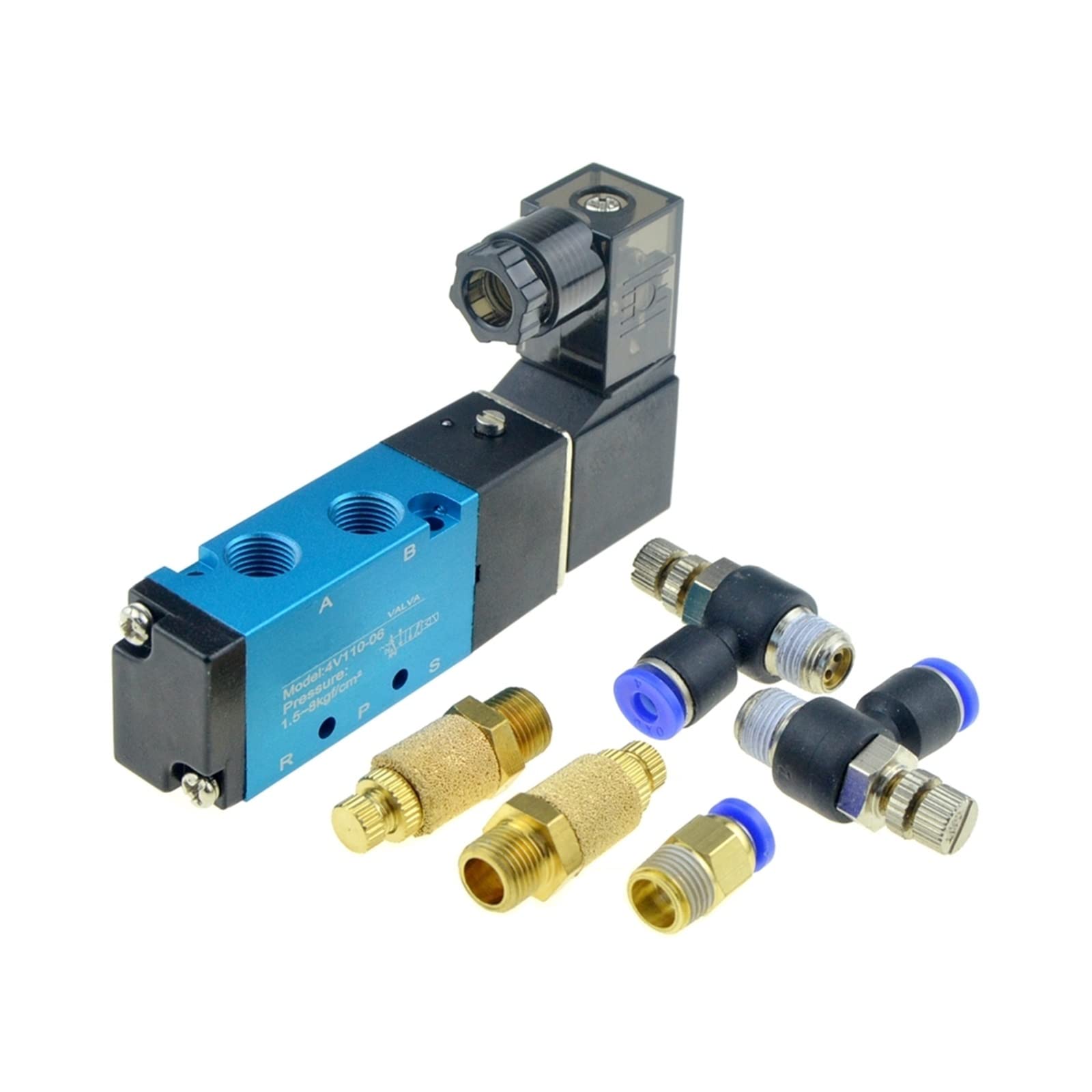 Zawór elektromagnetyczny powietrza, 5-drożny port, 2-pozycyjny, gazowy, pneumatyczny, elektryczny, magnetyczny, 12 V, 24 V, 220 V, cewka, wolt, 4 mm, 6 mm, 8 mm, wąż 4 V 110 V, 1 szt. (4 mm