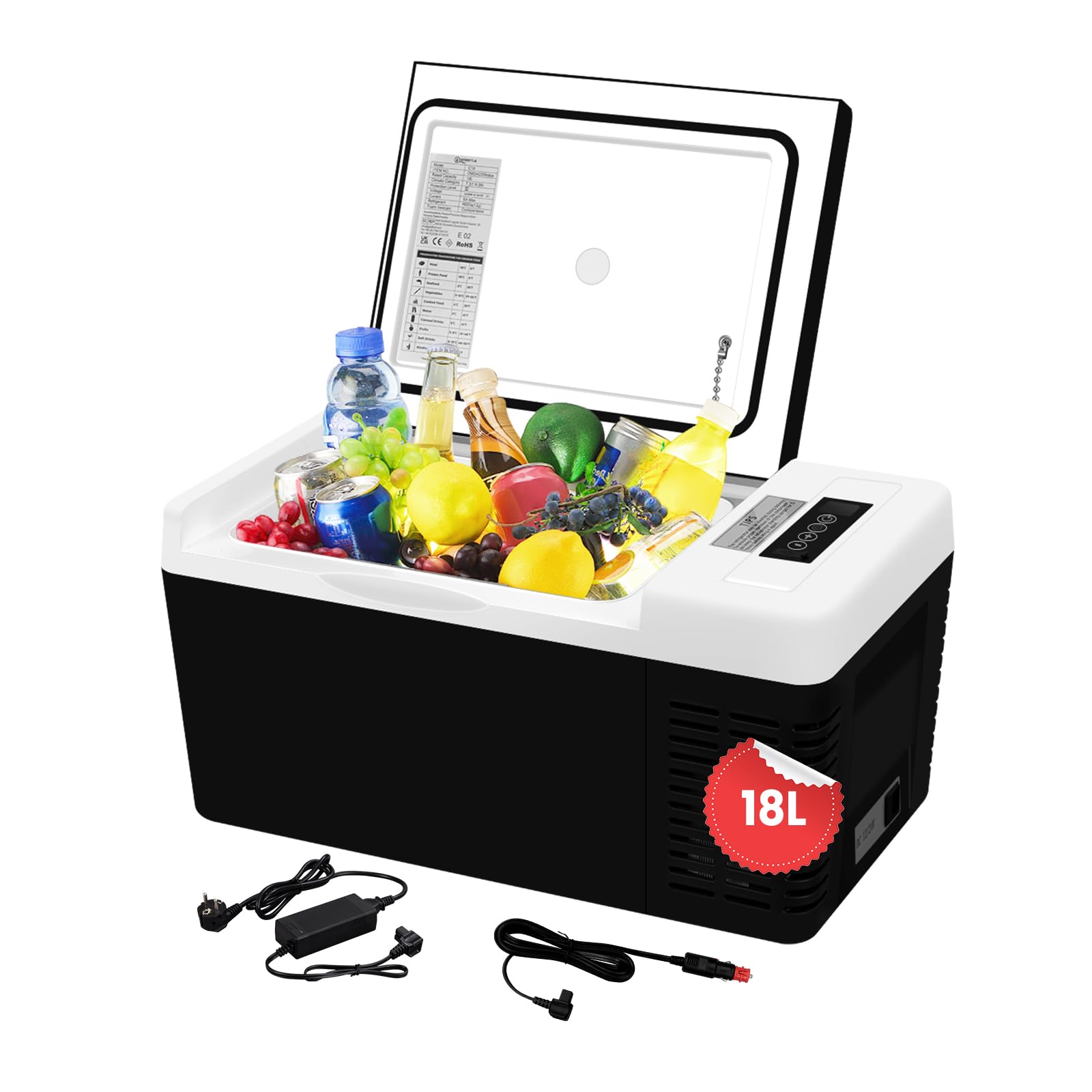 WANNYTON Nevera Pequeña de Compresor, Mini Nevera de 18 L, Nevara Portátil para Coche y Hogar, con Conexión USB y Portavasos, Nevera Camping Portátil con Protección Batería