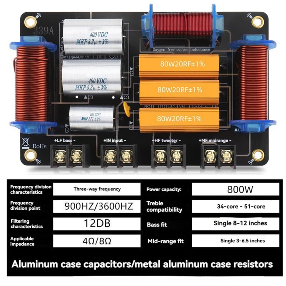 Divisore di Altoparlanti Professionale Ad Alta Potenza 800W A Tre Vie Filtro Crossover Audio 900Hz/3600Hz per Teatrale Domestico A 3 unità