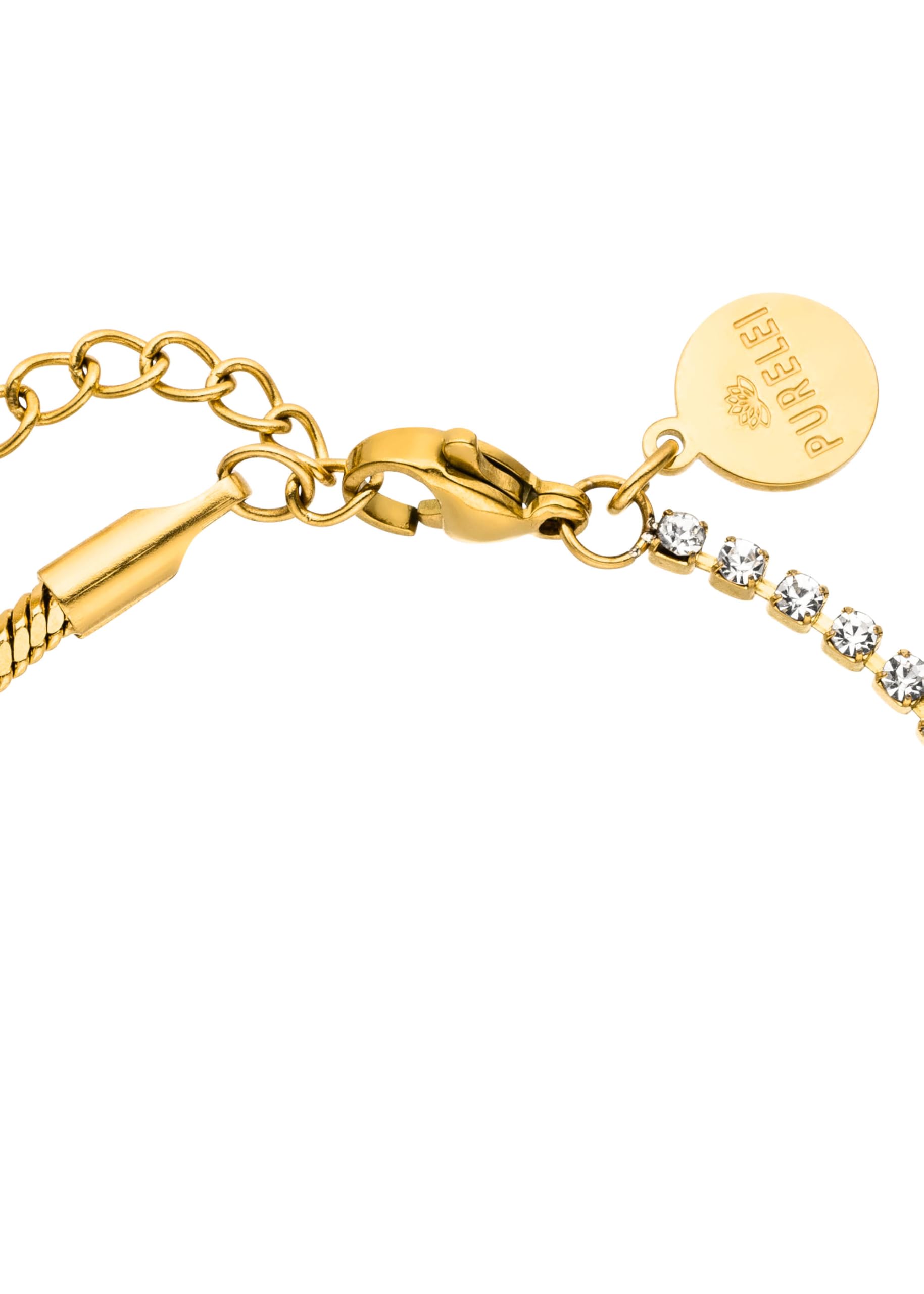 Purelei® Fusion – Pulsera de dos piezas con cadena de tenis de circonita y cadena de serpiente – Acero inoxidable chapado en oro – Piedra de gota blanca – Ajustable 16 – 20 cm – Oro/Plata/Oro Rosa