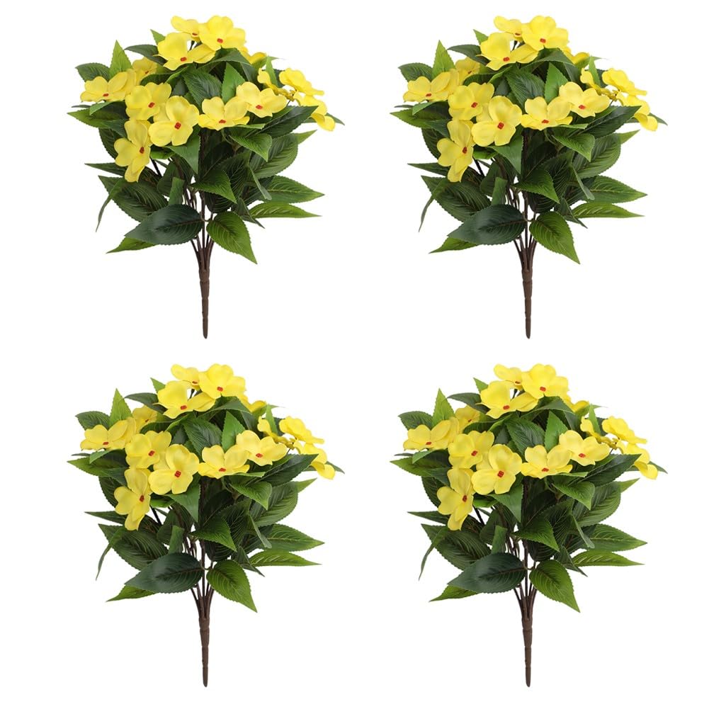 Impatiens artificiels haut de gamme finition réaliste jaune BlissfulAbode