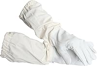 Vista 1 de Guante de apicultor de piel de cabra con manga larga de lona y puño elástico. Talla XXS