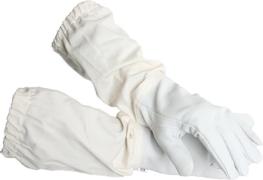 Goatskin Leather Beekeeper's Glove with Long Canvas Sleeve & Elastic Cuff. Keystone thumb and dexterity (X-Large)