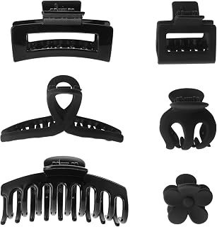Lusofie 6PCS Black Hair Clips, Large Hair Clips for Thick Hair Black Claw Clips Matte Non Slip Jaw Clips Flower Banana Butterfly Claw Clips Hair Accessories for Women and Girls