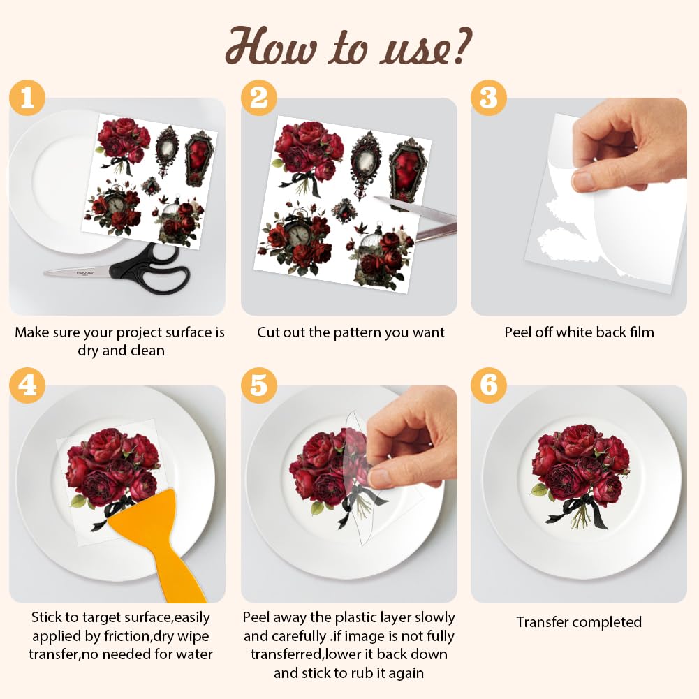 AHANDMAKER 12 Blatt Gothic Transfer Aufkleber - Dunkle Muster Für Fenster & Möbel