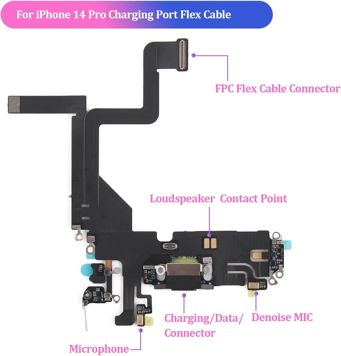 Replacement for iPhone 14 Pro Charging Port Dock Connector for iPhone 14 Pro Charging Port Replacement USB Charger Board Flex Cable Assembly Accessories with Repair Tools