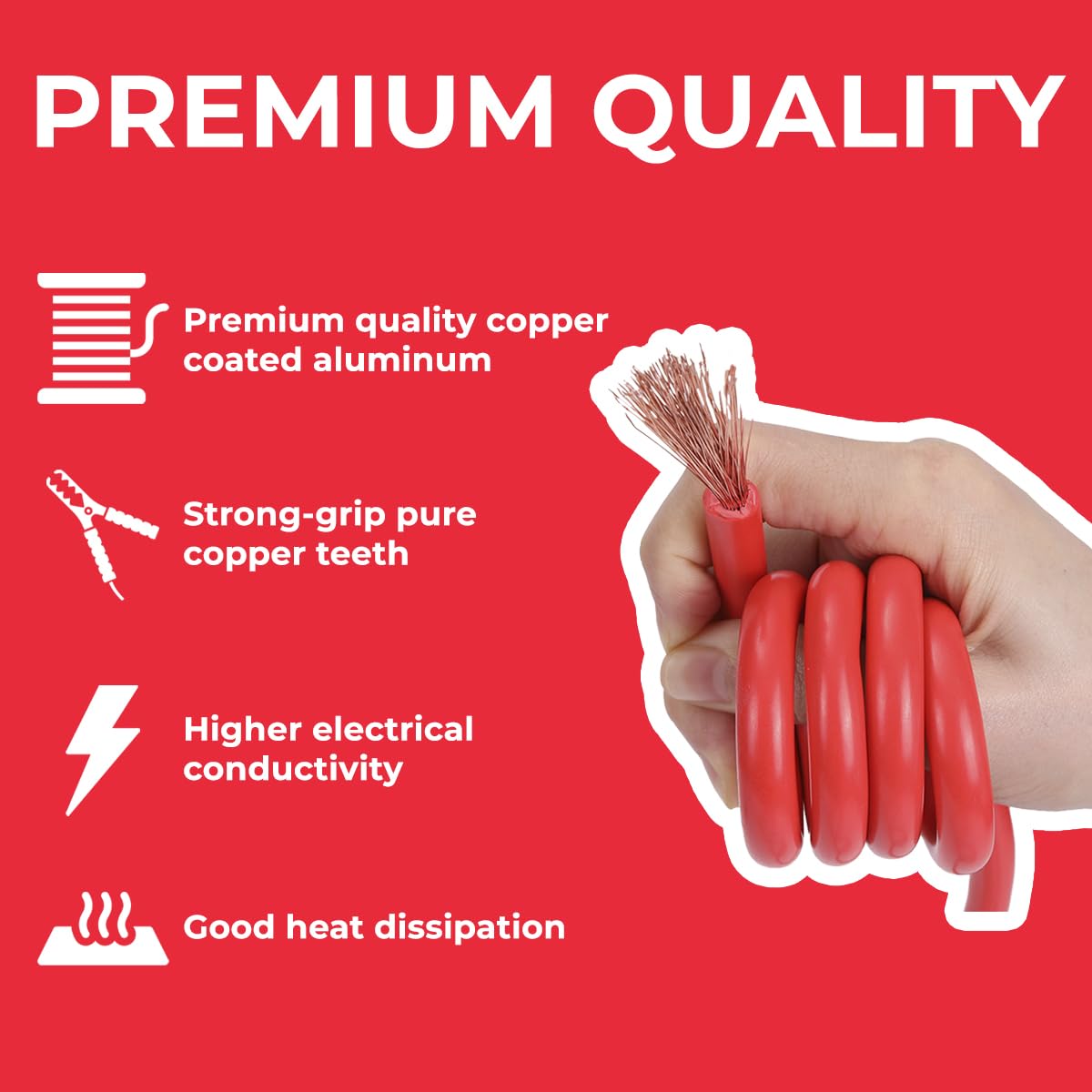 Heavy Duty Car Battery Booster Cables - 2500AMP Jumper Leads For Petrol & Diesel Cars, Vans, Trucks, 4M Length-1108577