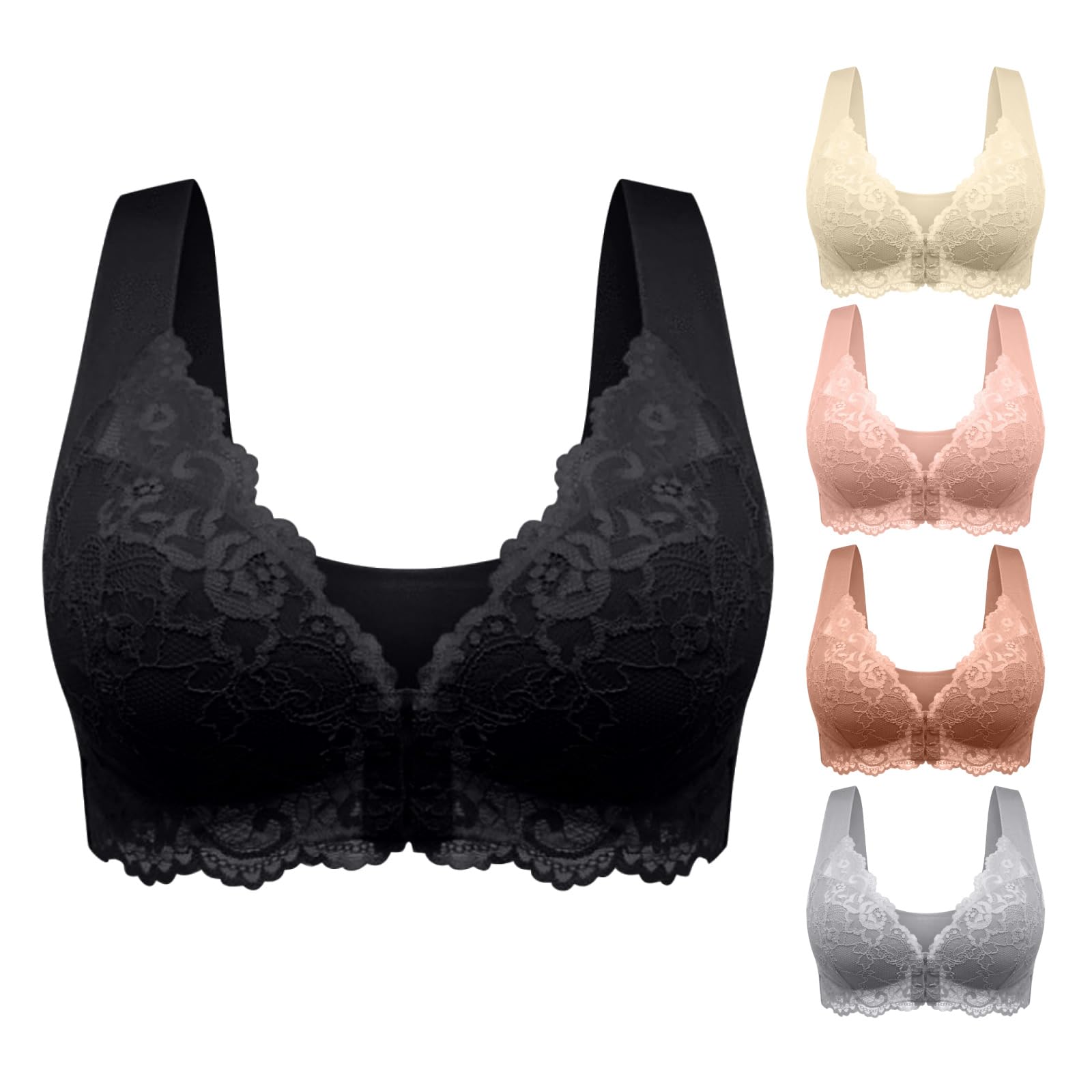 Seamless Bras for Women Front Closure No Underwire Bras Lace Breathable Bra Push Up Bralette Support Posture Bra