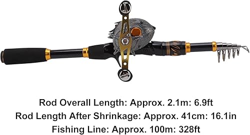 Miniatura 5 de Paquete completo de carrete de caña de pescar telescópica de 6.9 pies con señuelos Kit completo de aparejos de pesca para pesca al aire libre
