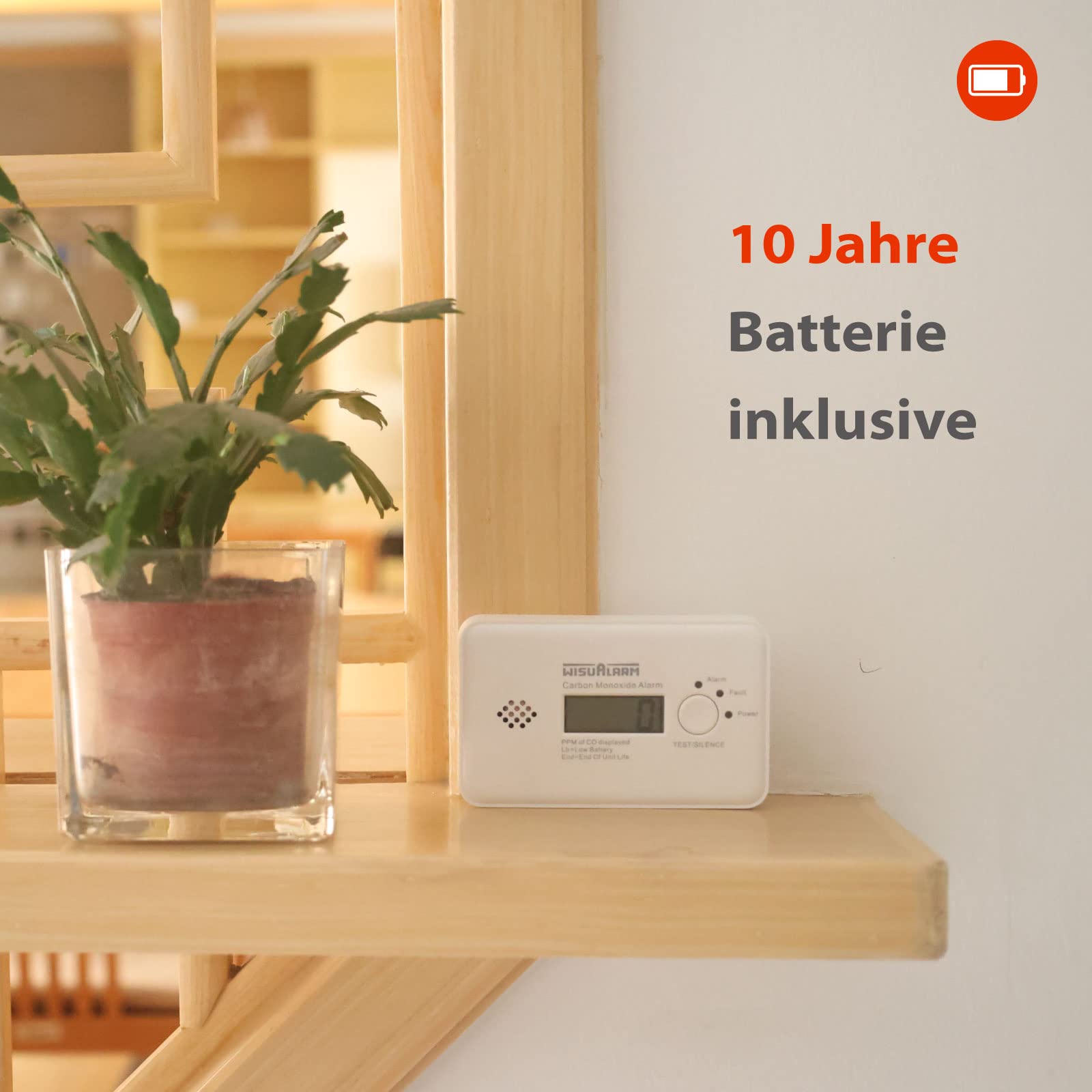 Kohlenmonoxid Melder,10 Jahre Batterie, CO Melder, Kohlenmonoxid Melder Testsieger, CO Warner mit LCD Display und Test/Silence Taste, TÜV Zertifiziert nach EN 50291 (Standalone, mit Display)