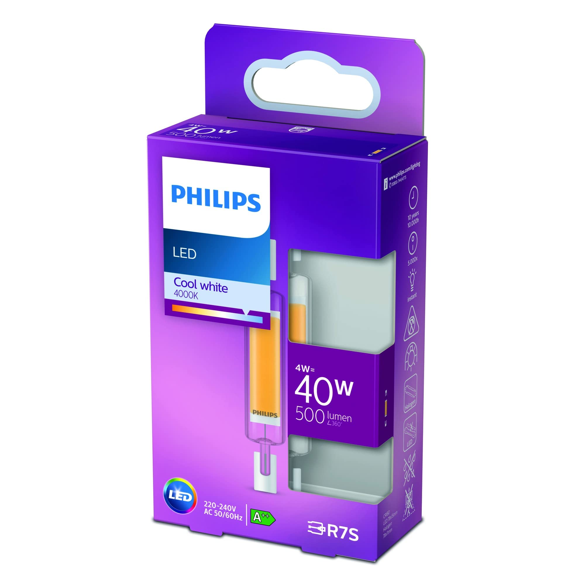 Philips White Led Spot Light [R7s] 4W - 40W Equivalent, Cool (4000K), Non Dimmable