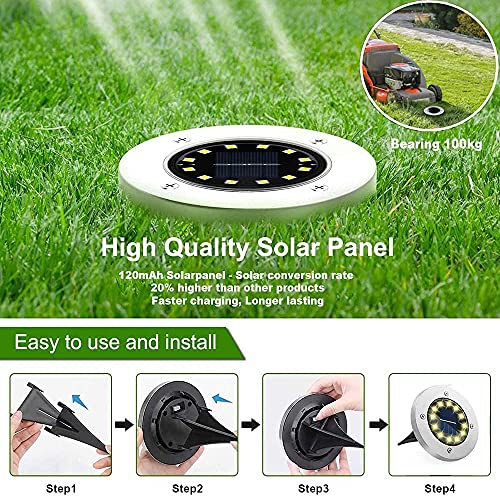 Bzavor 8er Solar Bodenleuchte Aussen, 12 LEDs Leuchten Mit Upgrade Solarpanel Gartenleuchte Strahler Deko für Rasen, Gehweg, Pool, Terrassen (Warmweiß)