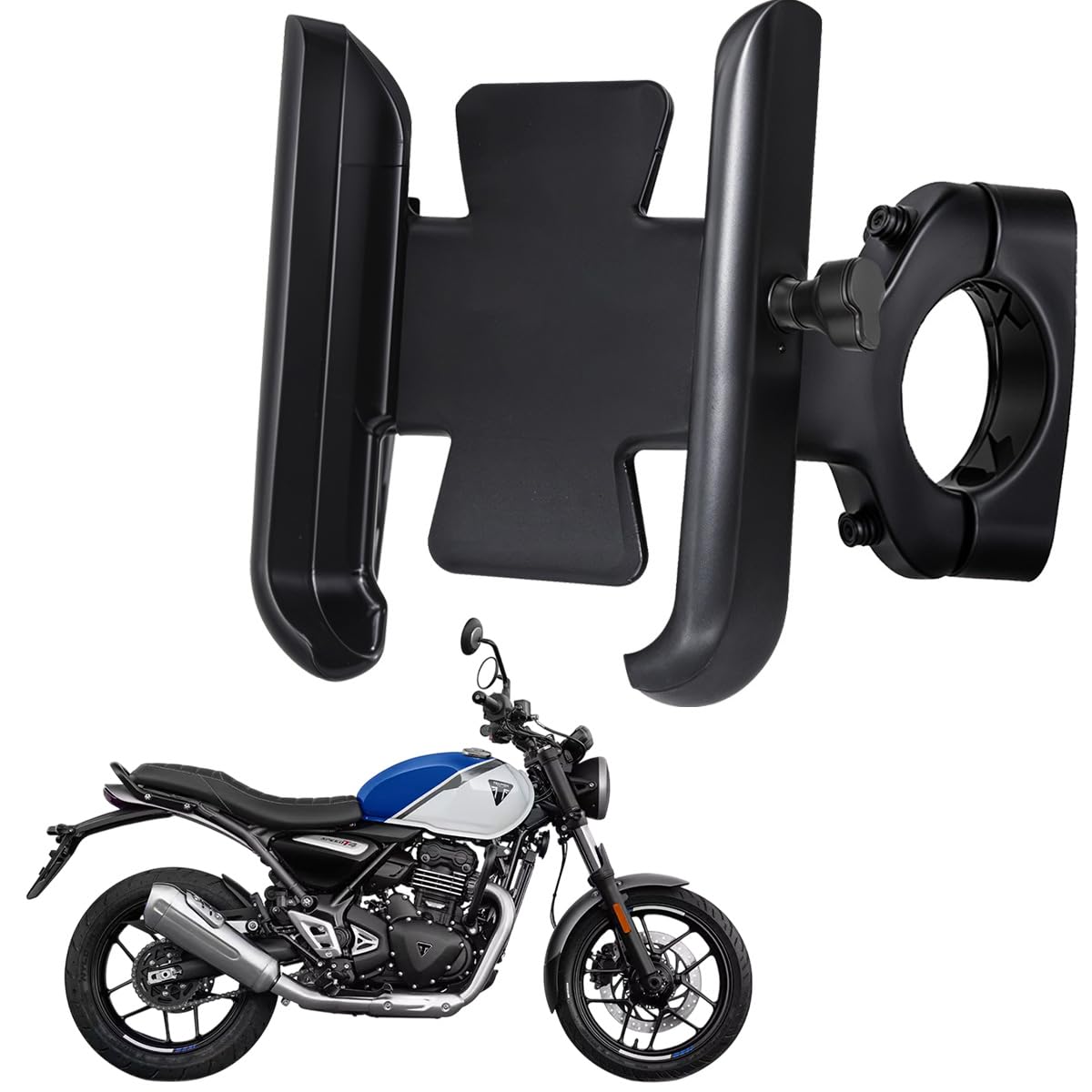 WHIPONE CNC Metal Bike Mobile Holder Compatible for Triumph Speed 400, 360° Rotation Phone Mount Cradle for Bicycle & Motorcycle, Handlebar for All Smartphones, Anti-Slip, Full Grip (Black)-image-19