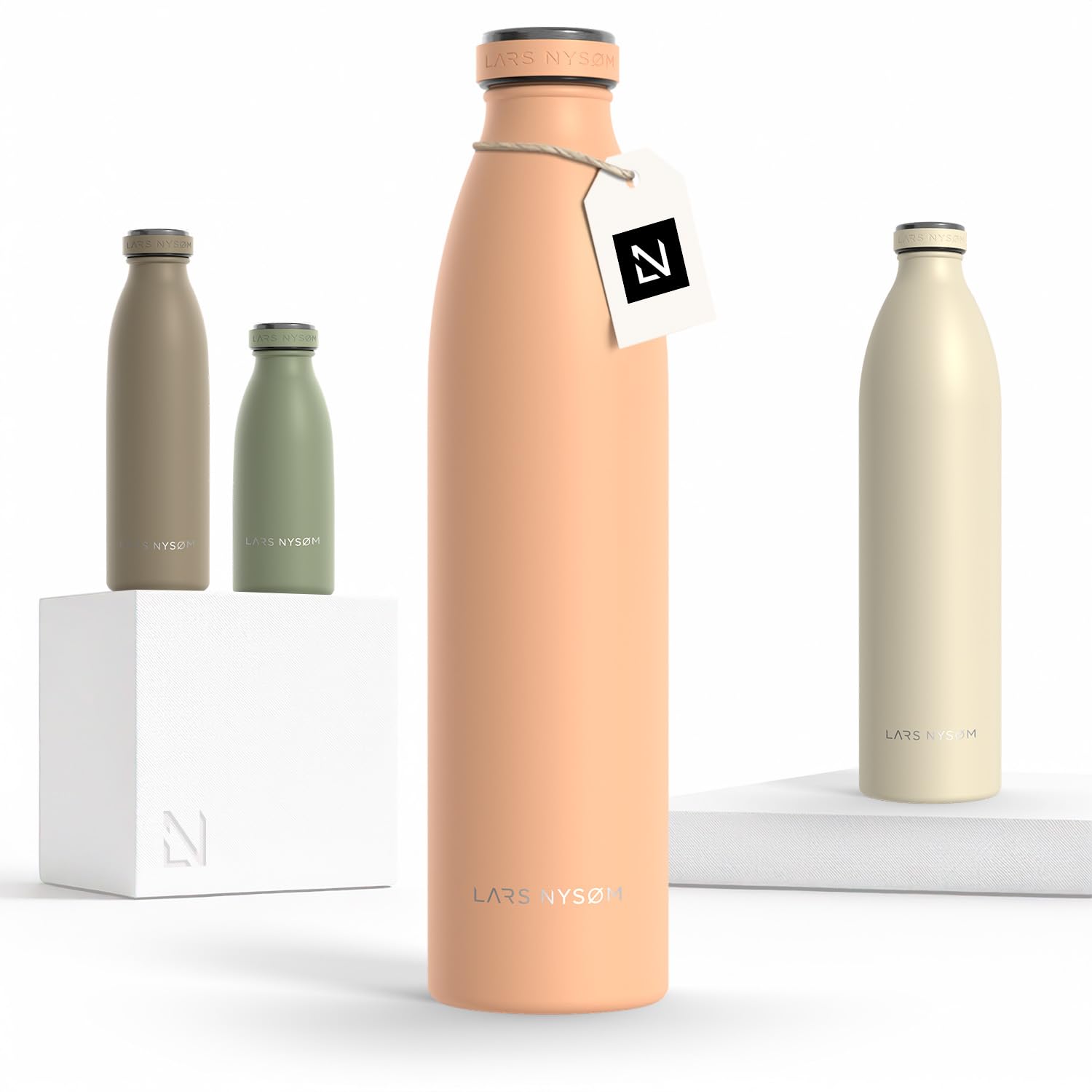 Lars NysØM Borraccia Termica 1000Ml In Acciaio Inox | Bottiglia Isolata 1 Litro | Bottiglia D'acqua A Tenuta Stagna Per Sport, Bicicletta, Cane (Creamy Peach, 1000Ml)-image