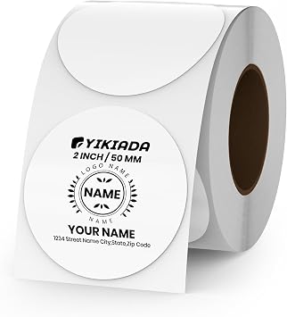 White Circle Thermal Labels Vinyl 2 Inch Self-Adhesive Round Stickers Roll Waterproof Printer Decals Name Tag for QR Code DIY Office Address 500 PCS