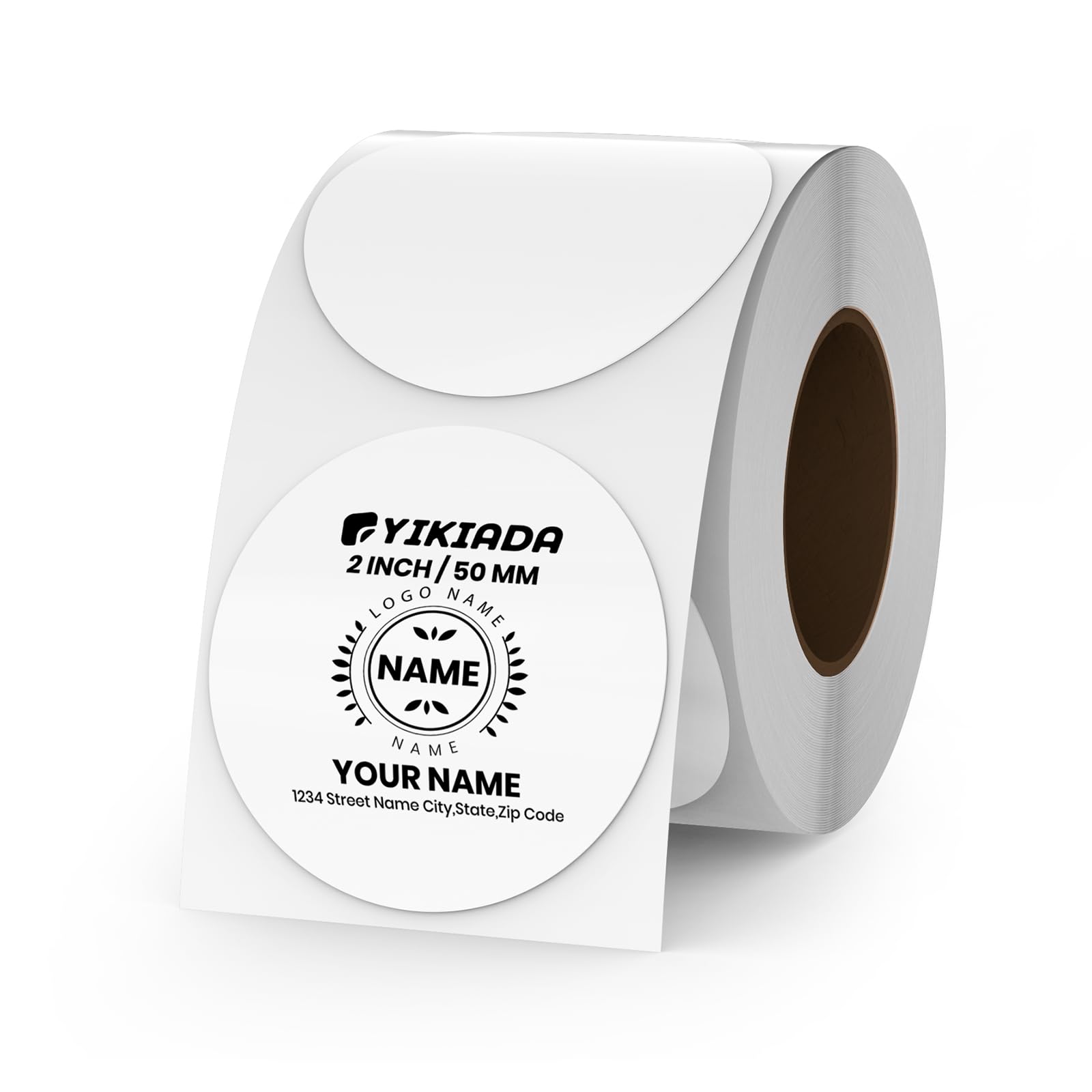 YIKIADA White Circle Thermal Labels Vinyl 2 Inch Self-Adhesive Round Stickers Roll Waterproof Printer Decals Name Tag for QR Code DIY Office Address