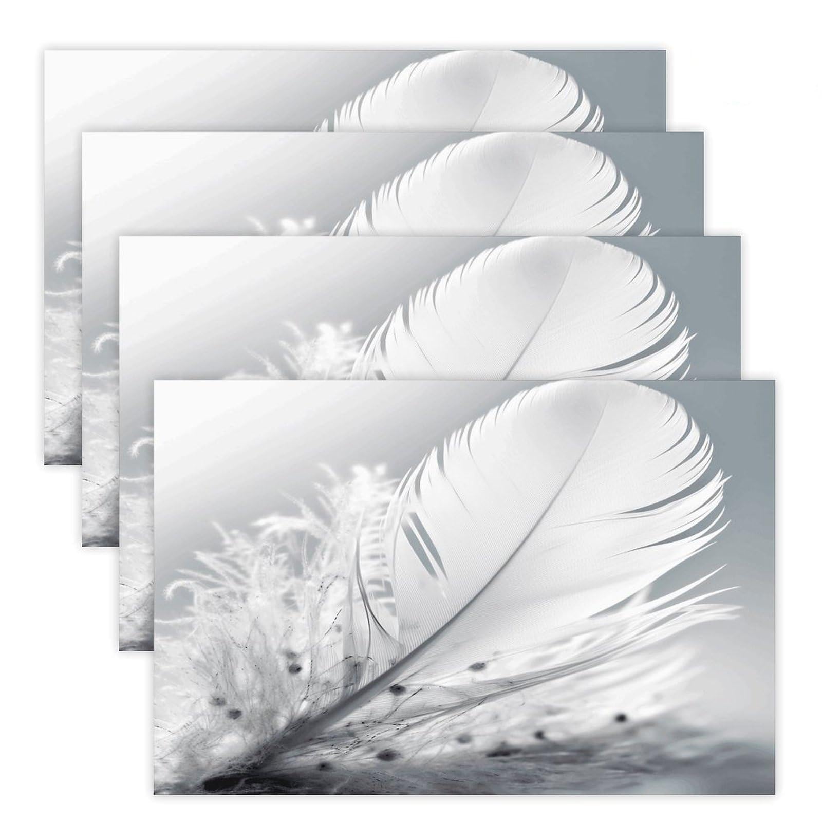 Fluttering White Feathers Placemats Wipeable Heat Resistant Table Mats Washable Flax Place Mats Elegant Cloth Non-Slip Placemat for Kitchen Dinning Party Table Decor 12 * 18 in