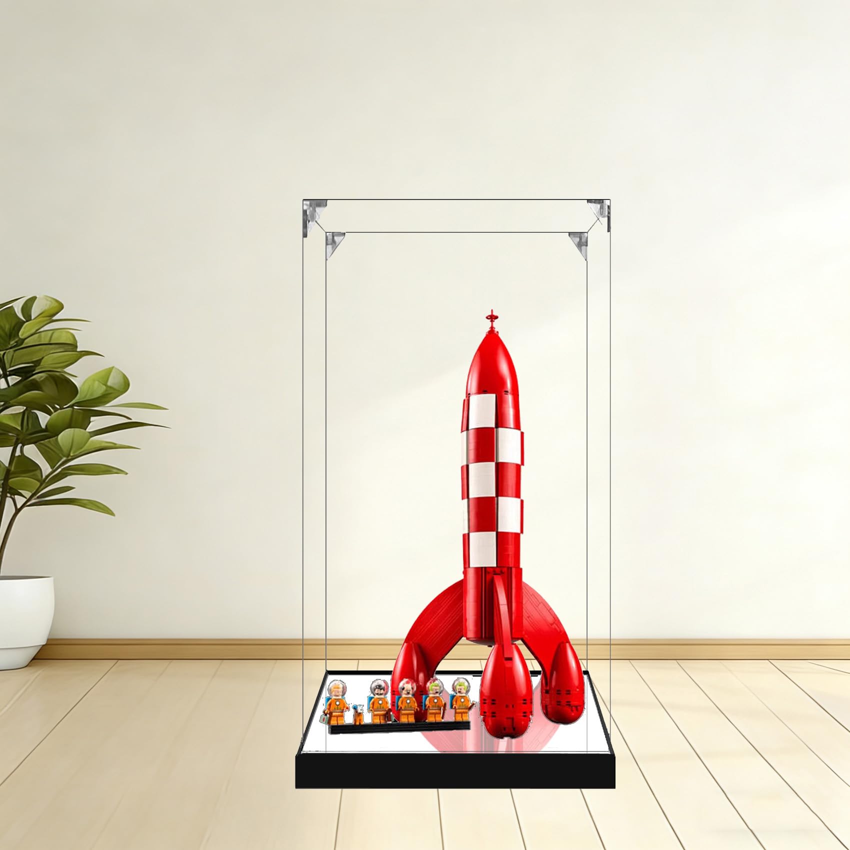 Akrylowa witryna do modelu Lego 21367 Lunar Rocket , pyłoszczelna przezroczysta gablota, gablota z kolekcji modeli (tylko pudełko wystawowe) (podstawa lustra 2 mm)