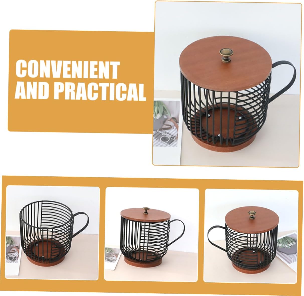 Cabilock Wooden Coffee Storage Rack Lid Capsule Organizer for Kitchen Counter Practical Metal Holder for Coffee Capsules and Tea Room