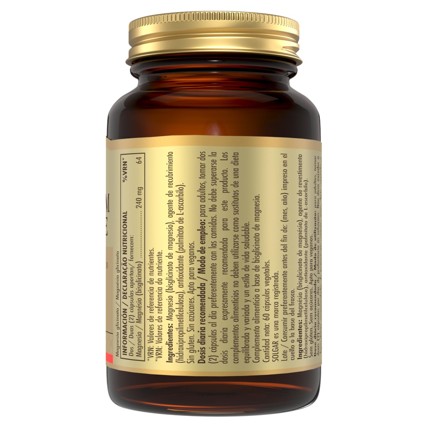 Solgar Magnesio Bisglicinato 240 mg | Alta Biodisponibilidad y Absorción | Reduce Cansancio y Apoya Sistema Nervioso | 100% Quelado | Vegano | 60 Cápsulas Vegetales — view 7