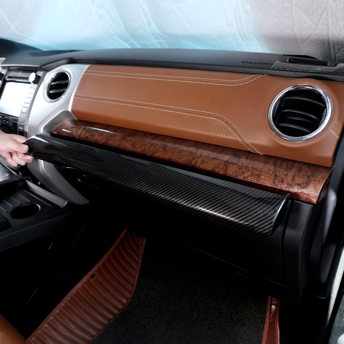 LLKUANG Central Control Dashboard Panel Decorative Panel Cover Compatible with Toyota Tundra 2014-2021 ABS Car Dash Panel Protective Panel Molding Accessories (ABS Carbon Fiber)
