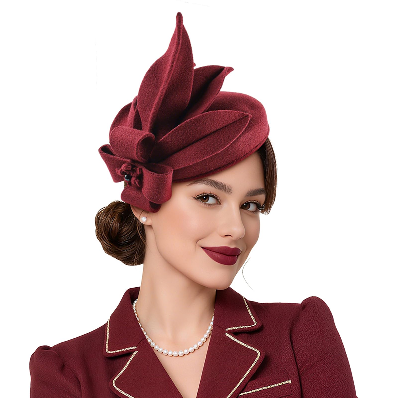 Women\'s Wool Fashion Blend French Beret Hats Party Fascinators Red Red French Beret , Painters Hat, Women Felt Beret, Women  main image 4