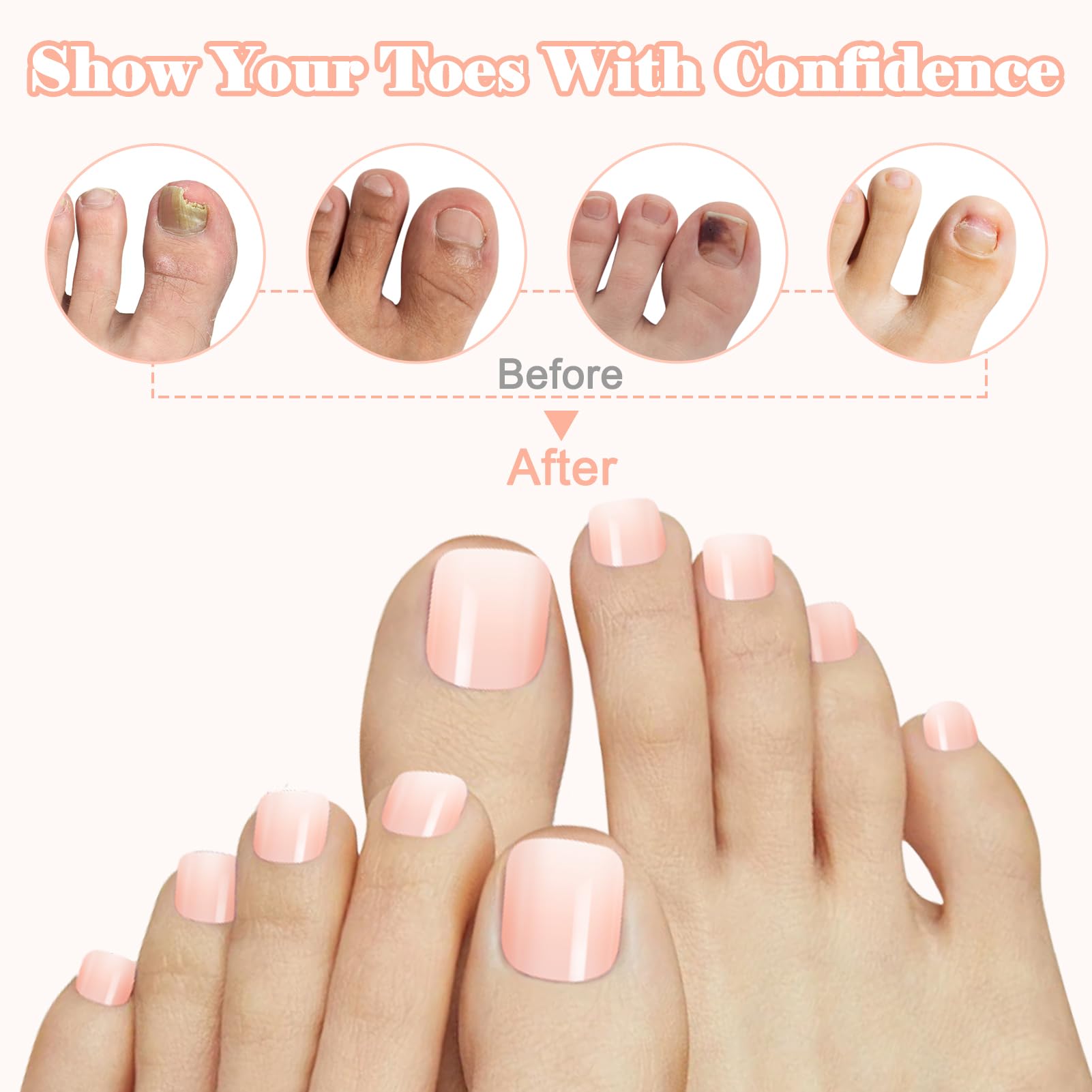 MELLIEX 120pcs False Toenail Set, 12 Sizes Full Cover Gradient Fake Toe Nails - Image 4