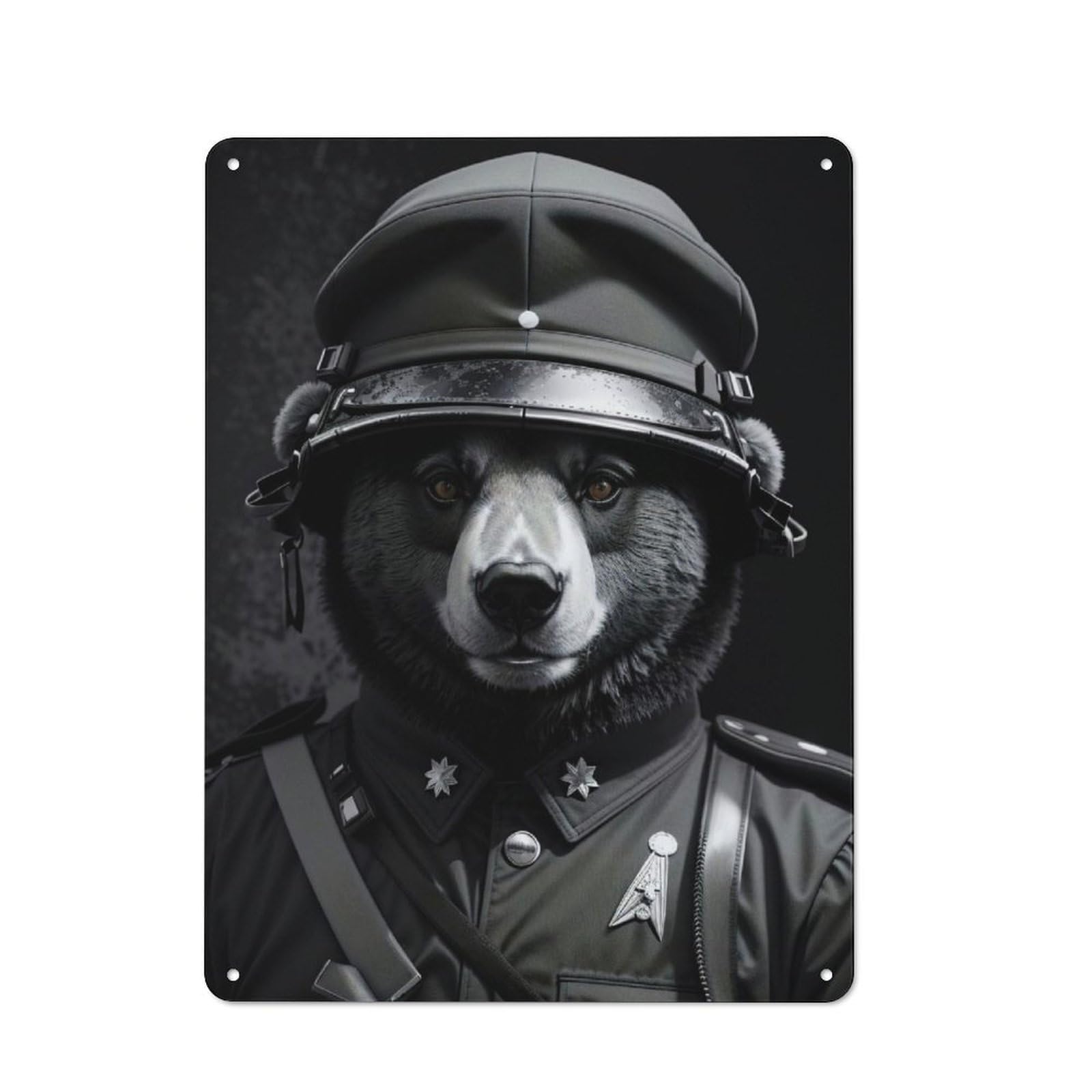 Junmoney Soldier Bear Animals Vintage Metal Plaque 40X30cm For Workshop Wall, For Kitchen And Home Bar Decor, For Home Office And Studio Walls