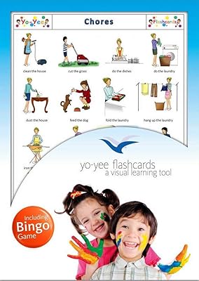 Chores Flash Cards in English with Matching Bingo Game Cards in One Set - Vocabulary Picture Cards for Toddlers, Kids, Children and Adults - Size 5.83 Ã— 8.27 in - DIN A5